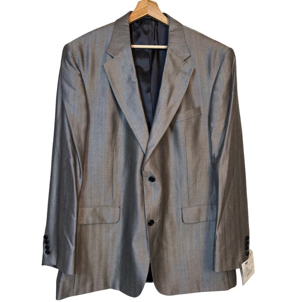 Lands End Herringbone Silk Wool blend Sport Coat sz 46L Silver Professional NWT
